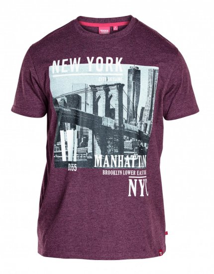 D555 Wesley New York T-Shirt Burgundy - Herren-T-Shirts in großen Größen - Herren-T-Shirts in großen Größen