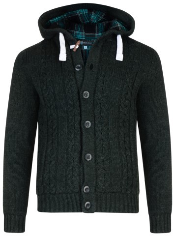 Kam Jeans Padded Knitted Cardigan Dk Green - Herren-Sweater und -Hoodies in großen Größen - Herren-Sweater und -Hoodies in großen Größen