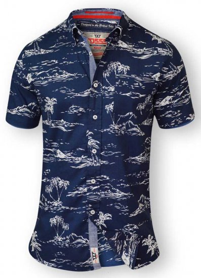 D555 NESTOR Hawaiian Print Shirt Navy - Herrenhemden in großen Größen - Herrenhemden in großen Größen