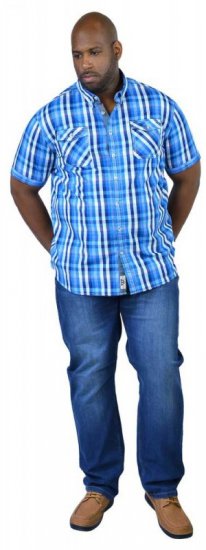 D555 EMANUEL Short Sleeve Turq & Blue Shirt - Herrenhemden - Herrenhemden in großen Größen