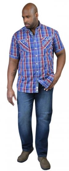 D555 ELIAS Short Sleeve Blue & Red Check Shirt - Herrenhemden - Herrenhemden in großen Größen