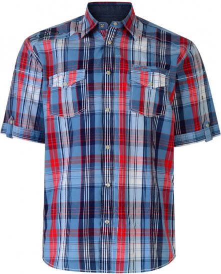Kam Jeans Short Sleeve Check Shirt Blue - Herrenhemden - Herrenhemden in großen Größen