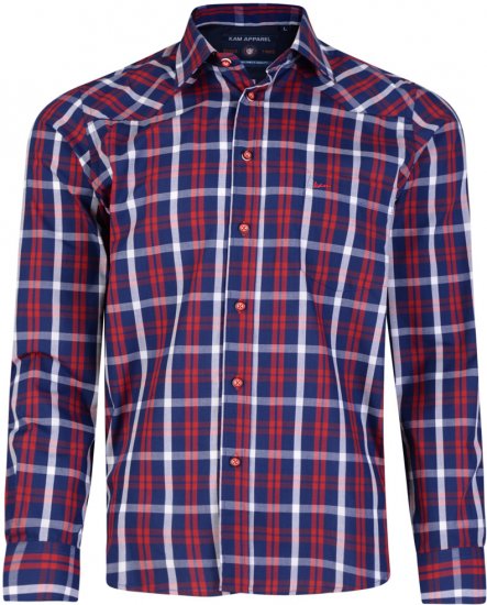 Kam Jeans 6143 Long Sleeve Shirt Red - Herrenhemden - Herrenhemden in großen Größen