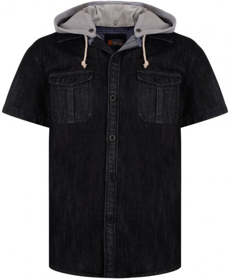 Kam Jeans Luiz Short Sleeve Denim Shirt Black - Herrenhemden in großen Größen - Herrenhemden in großen Größen