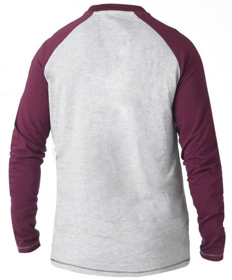 D555 KELTON Long Sleeve Raglan T-Shirt Grey/Burgundy - Herren-T-Shirts - Herren-T-Shirts in großen Größen