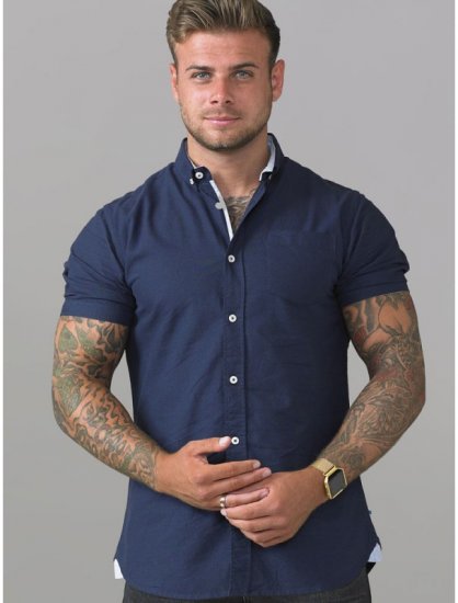 D555 Norman Short Sleeve Oxford Shirt Navy - Herrenhemden - Herrenhemden in großen Größen