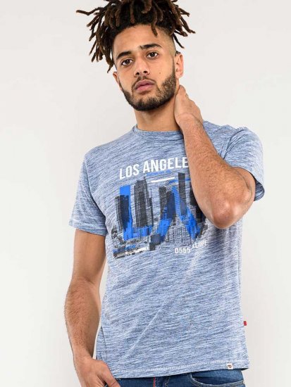 D555 Hobart LA Printed T-Shirt Blue - Herren-T-Shirts - Herren-T-Shirts in großen Größen