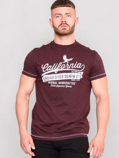 D555 Wharf California Eagle Printed T-Shirt Burgundy - Herren-T-Shirts - Herren-T-Shirts in großen Größen