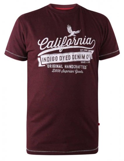 D555 Wharf California Eagle Printed T-Shirt Burgundy - Herren-T-Shirts - Herren-T-Shirts in großen Größen