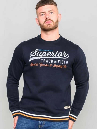 D555 Marlow Printed Crew Neck Sweatshirt Navy - Herren-sweater und -hoodies - Herren-Sweater und -Hoodies in großen Größen