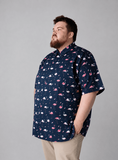 Kam Jeans 6068 Flamingo Short Sleeve Shirt Navy - Herrenhemden - Herrenhemden in großen Größen