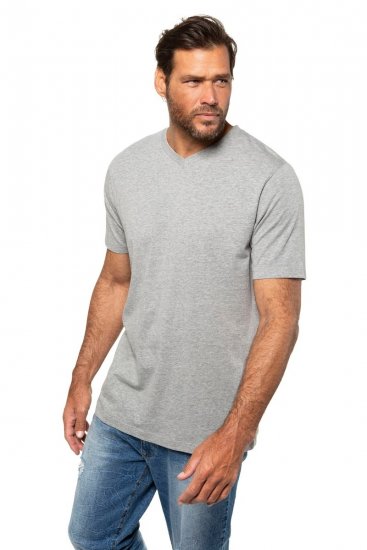 JP1880 702415 T-Shirt mit V-Ausschnitt Grau meliert - Herren-T-Shirts - Herren-T-Shirts in großen Größen