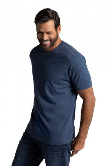 JP1880 702415 T-Shirt mit V-Ausschnitt Mittelblau meliert - Herren-T-Shirts - Herren-T-Shirts in großen Größen