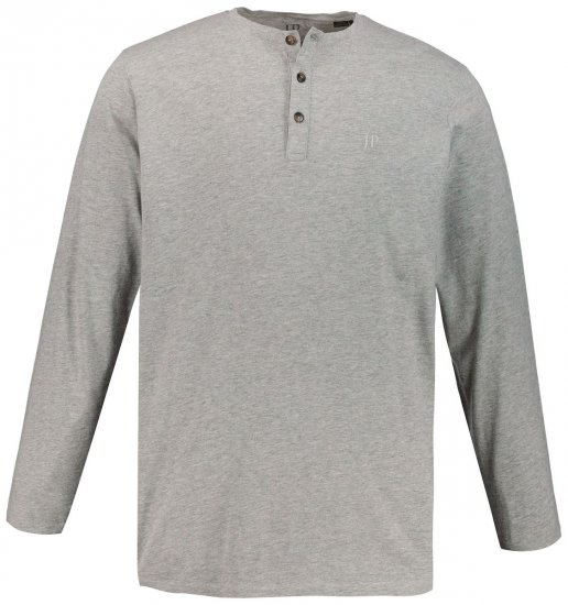JP1880 702555 Langarm Henley-Shirt Grau meliert - Herren-T-Shirts - Herren-T-Shirts in großen Größen