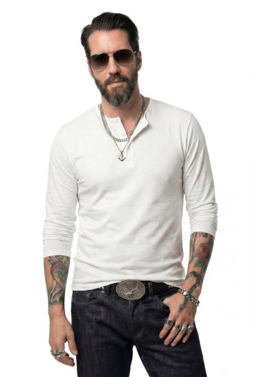 JP1880 702555 Langarm Henley-Shirt Weiß - Herren-T-Shirts - Herren-T-Shirts in großen Größen