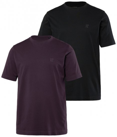 JP1880 702637 T-Shirt mit Rundhals Doppelpack Dunkellila/Schwarz - Herren-T-Shirts - Herren-T-Shirts in großen Größen