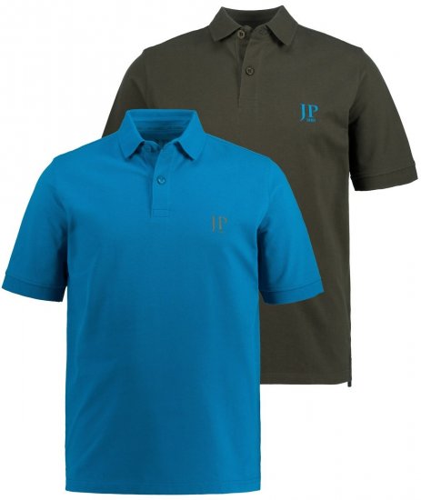 JP1880 704317 Poloshirt Doppelpack Türkisblau/Oliv - Polo-shirts für herren - Polo-Shirts für Herren in großen Größen