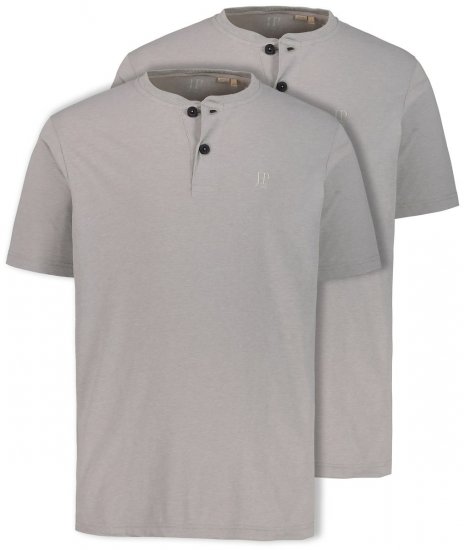 JP1880 708420 Henley-Shirt Doppelpack Grau meliert - Herren-T-Shirts - Herren-T-Shirts in großen Größen