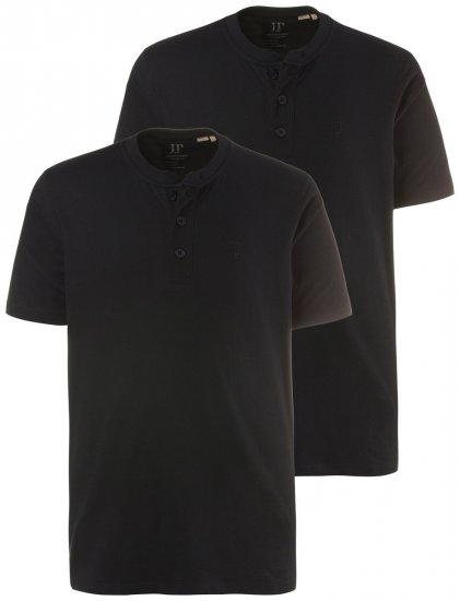 JP1880 708420 Henley-Shirt Doppelpack Schwarz - Herren-T-Shirts - Herren-T-Shirts in großen Größen