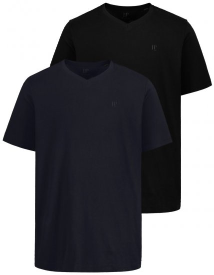 JP1880 711318 T-Shirt mit V-Ausschnitt Doppelpack Schwarz - Herren-T-Shirts - Herren-T-Shirts in großen Größen
