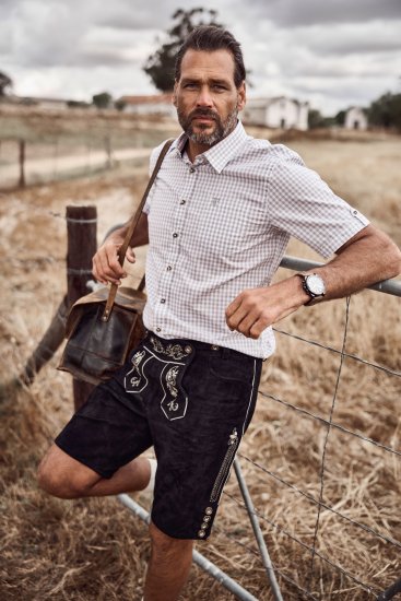 JP1880 Modern Fit Check Print Short Sleeve Shirt Grey - Herrenhemden - Herrenhemden in großen Größen