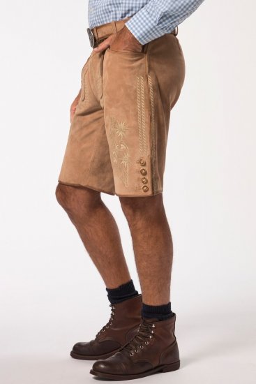 JP1880 Premium Goat Suede Staghorn Embroidery Shorts Leather Brown - JP1880 - JP1880 Große Größen für Herren