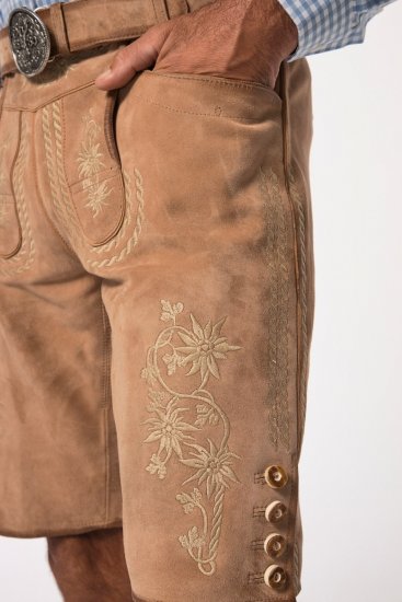 JP1880 Premium Goat Suede Staghorn Embroidery Shorts Leather Brown - JP1880 - JP1880 Große Größen für Herren