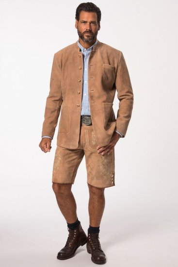 JP1880 Premium Goat Suede Staghorn Embroidery Shorts Leather Brown - JP1880 - JP1880 Große Größen für Herren