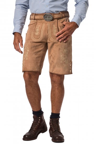 JP1880 Premium Goat Suede Staghorn Embroidery Shorts Leather Brown - Herrenshorts - Herrenshorts in großen Größen