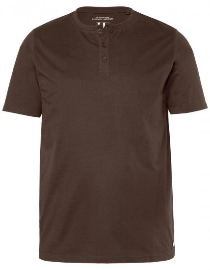JP1880 Henley Basic T-Shirt with Buttons Brown - Herren-T-Shirts - Herren-T-Shirts in großen Größen