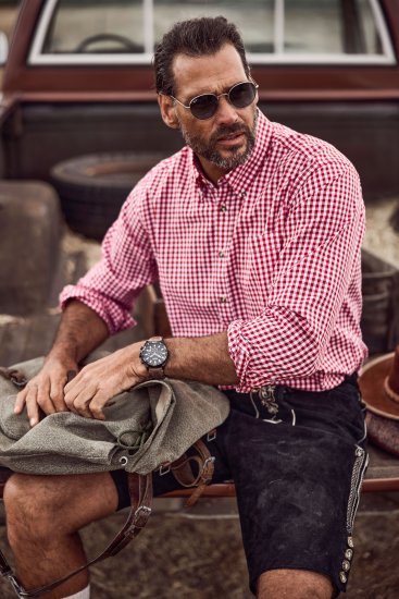 JP1880 Modern Fit Button-Down Collar Long Sleeve Check Shirt Light Red - Herrenhemden - Herrenhemden in großen Größen