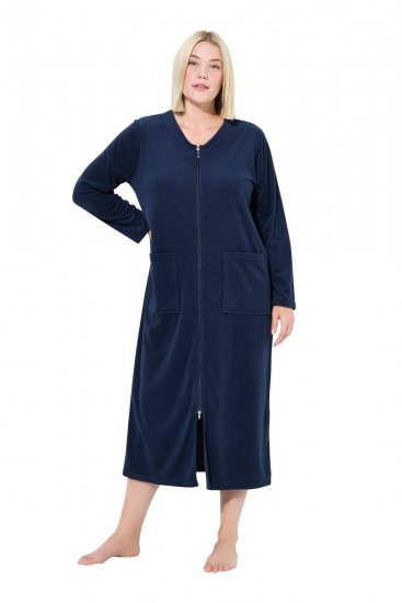 Ulla Popken 749967 Frottee-Bademantel mit Reißverschluss Dunkelblau - Morgenmäntel & Bademäntel - 
