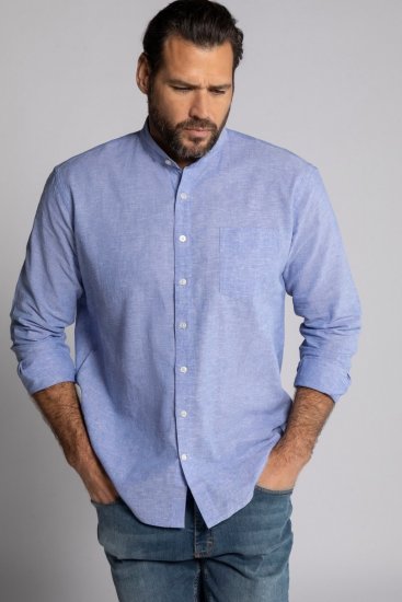 JP1880 790394 Langarmhemd aus Leinenmix mit Stehkragen Graublau TALL - TALL hemden - Hemden mit TALL-Schnitt