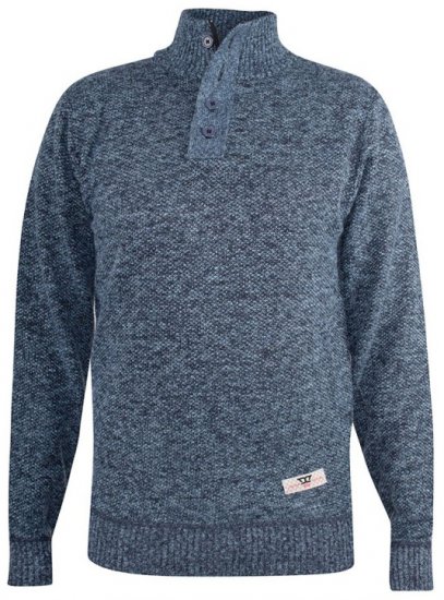 D555 Wilmington Zipper And Button Neck Sweater Blue - Herren-Sweater und -Hoodies in großen Größen - Herren-Sweater und -Hoodies in großen Größen