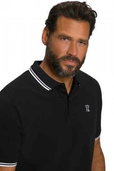 JP1880 802789 Poloshirt mit weißem Kontrastkragen Schwarz - Polo-shirts für herren - Polo-Shirts für Herren in großen Größen