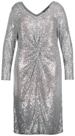 Ulla Popken 804863 Paillettenkleid mit V-Ausschnitt Silber - Abendkleider - Abendkleider für Damen in großen Größen