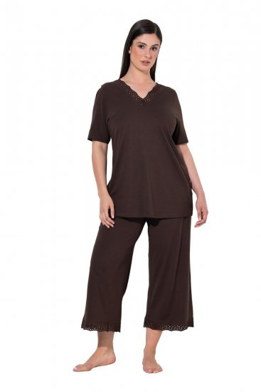 Ulla Popken 806944 Pyjama mit kurzen Ärmeln Braun - Pyjama/Loungewear - 