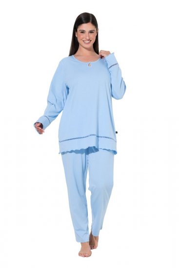 Ulla Popken 810592 Pyjama mit Spitze Hellblau - Pyjama/Loungewear - 