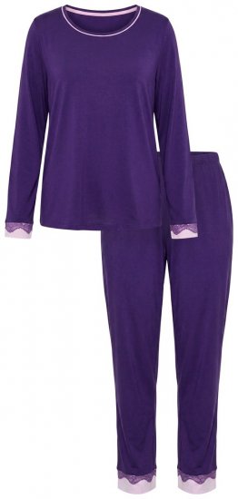 Ulla Popken 812441 Pyjama mit langen Ärmeln und Spitze Königsblau - Pyjama/Loungewear - 