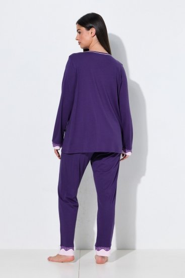 Ulla Popken 812441 Pyjama mit langen Ärmeln und Spitze Königsblau - Pyjama/Loungewear - 