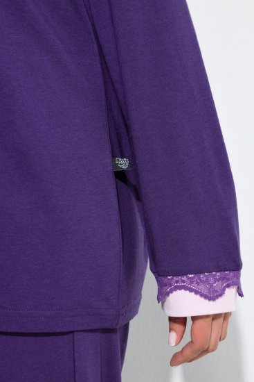 Ulla Popken 812441 Pyjama mit langen Ärmeln und Spitze Königsblau - Pyjama/Loungewear - 