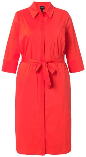 Ulla Popken 815217 Hemdblusenkleid in A-Linie mit Bindegürtel Rosa - Midikleider - Midikleider in großen Größen