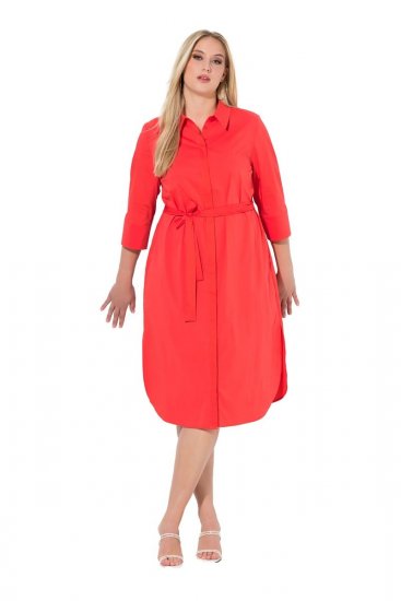 Ulla Popken 815217 Hemdblusenkleid in A-Linie mit Bindegürtel Rosa - Midikleider - Midikleider in großen Größen