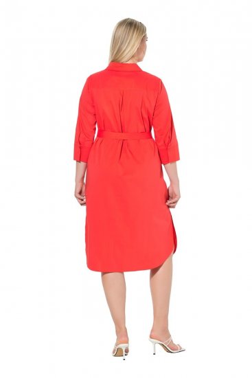 Ulla Popken 815217 Hemdblusenkleid in A-Linie mit Bindegürtel Rosa - Midikleider - Midikleider in großen Größen
