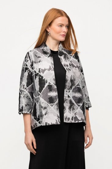 Ulla Popken 816673 Oversize-Jacquardblazer mit 3/4-Ärmeln Schwarz - Blazer - Blazer für Frauen in Großgrößen