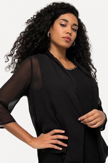 Ulla Popken 817211 Oversize-Chiffonjacke mit Schalkragen Schwarz - Jacken - Große Jacken für Damen