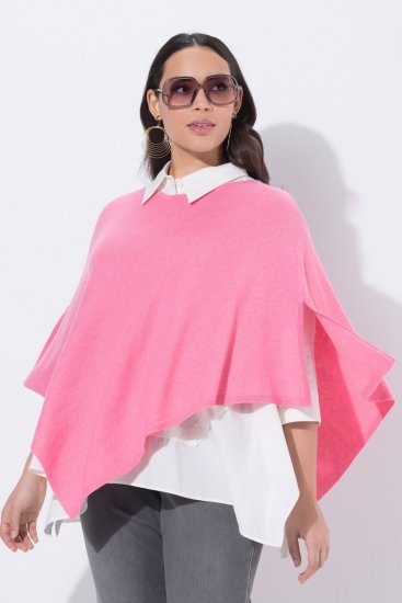 Ulla Popken 820512 Strickponcho aus Wollmix mit V-Ausschnitt Hellrosa - Ponchos & Capes - 