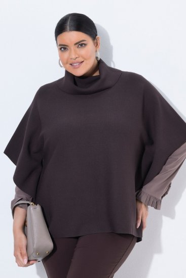 Ulla Popken 820620 Poncho-Pullover mit Rollkragen Mahagonibraun - Ponchos & Capes - 