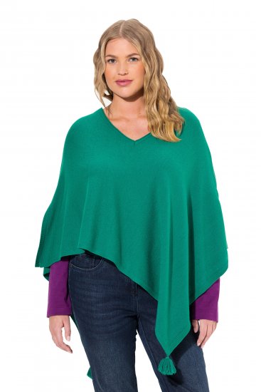 Ulla Popken Knit Pointed Hem Poncho Emerald Green - Hoodies & Sweatshirts - 