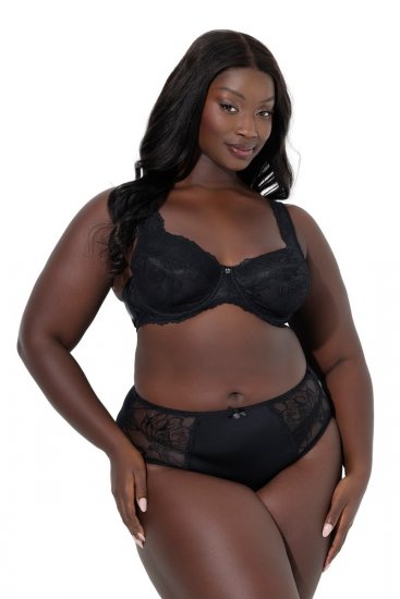 Ulla Popken 822864 Geblümte Slips mit Spitze Schwarz - Slips - 